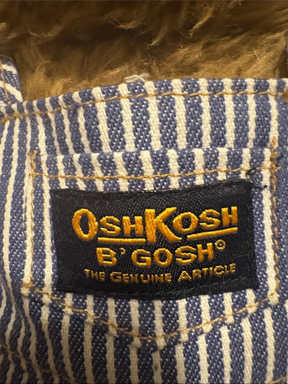 OshKosh B'gosh Brown Bear Plush in Blue Striped Overalls